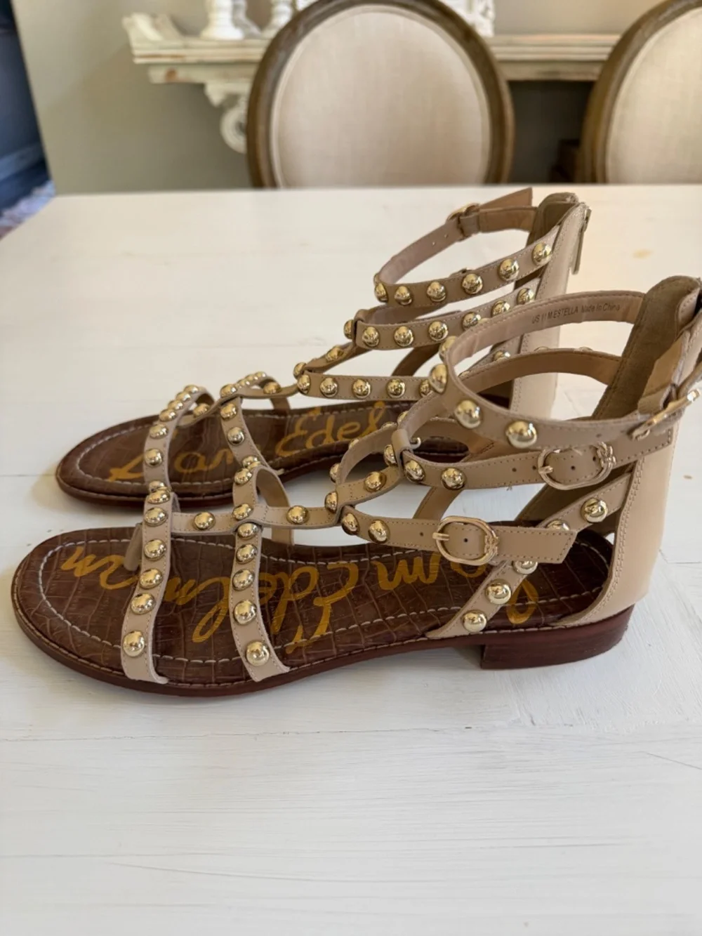 Sam Edelman Evan Studded Beige Gladiator Strappy Sandals Size 11